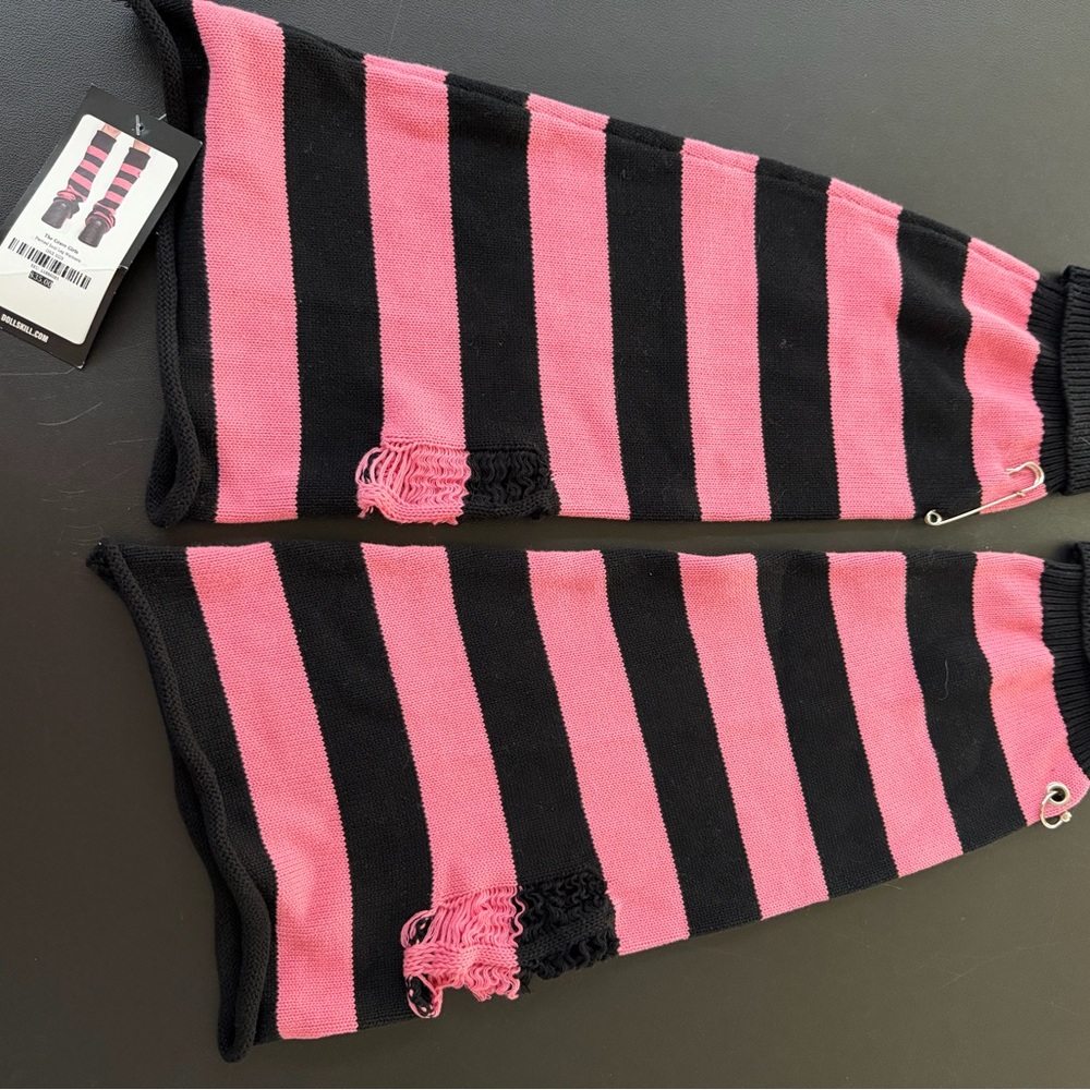 Dolls Kill Pink and Black Striped Leg Warmers